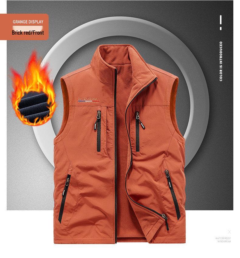 

Мужской двусторонний флисовый жилет с 8 карманами - Осенне-зимний поларфлис, без рукавов и утолщенный для использования на открытом воздухе 6XL (220-240 jin)