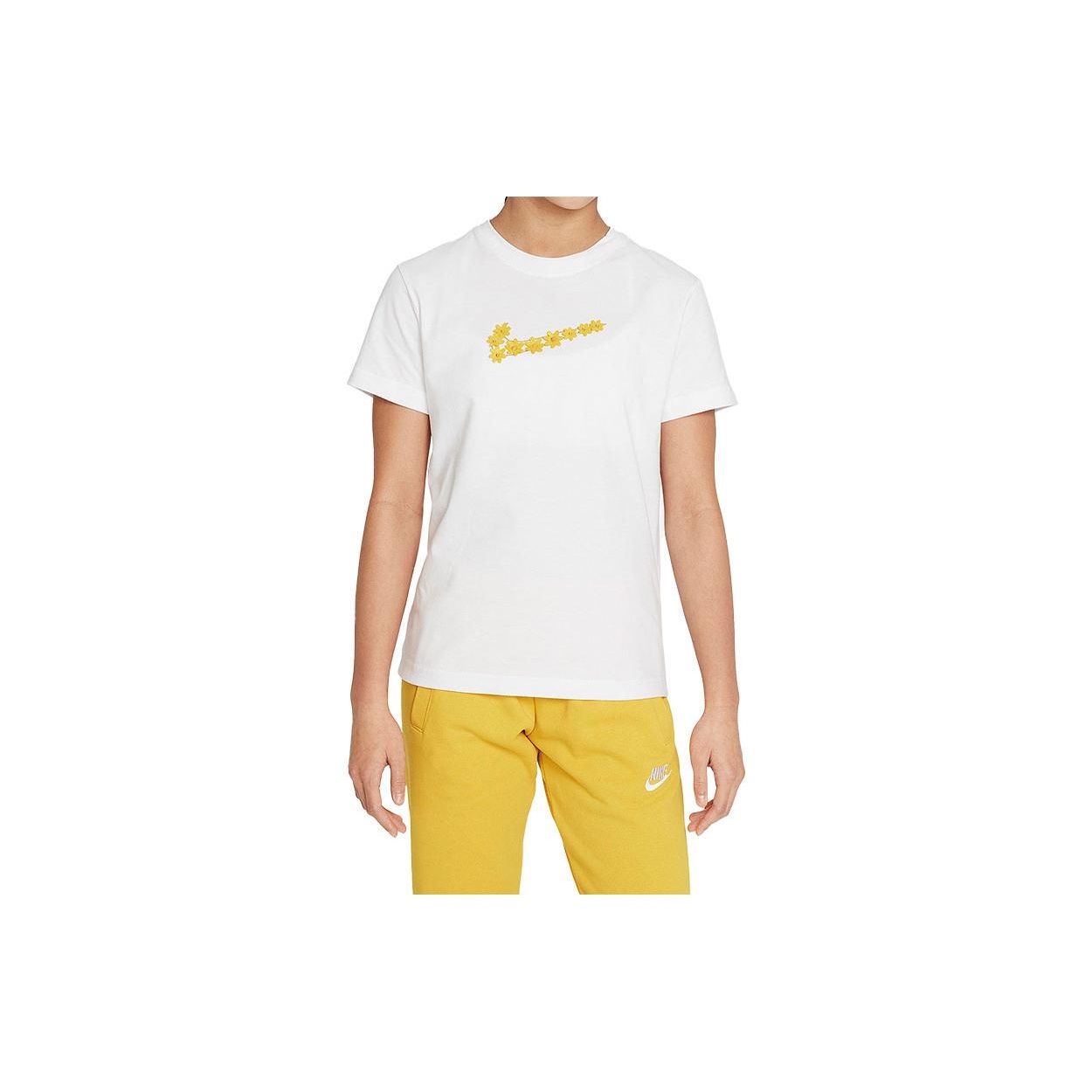 

Nike Floral Logo Print Round Neck Short Sleeve T-Shirt Kids tops White DO1343-100 M