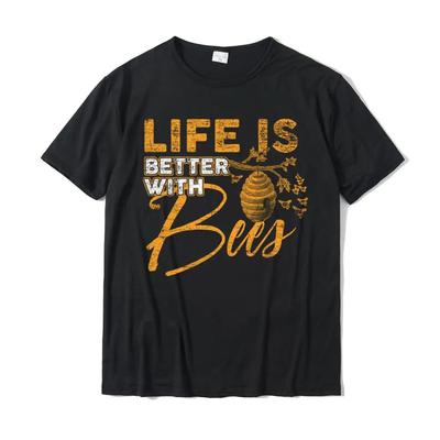 Baumwolle Das Leben ist besser mit Bienen Bienen T-Shirts Herren T-Shirt Beliebt Party Baumwolle Herren Oberteil T-Shirts Bedruckt