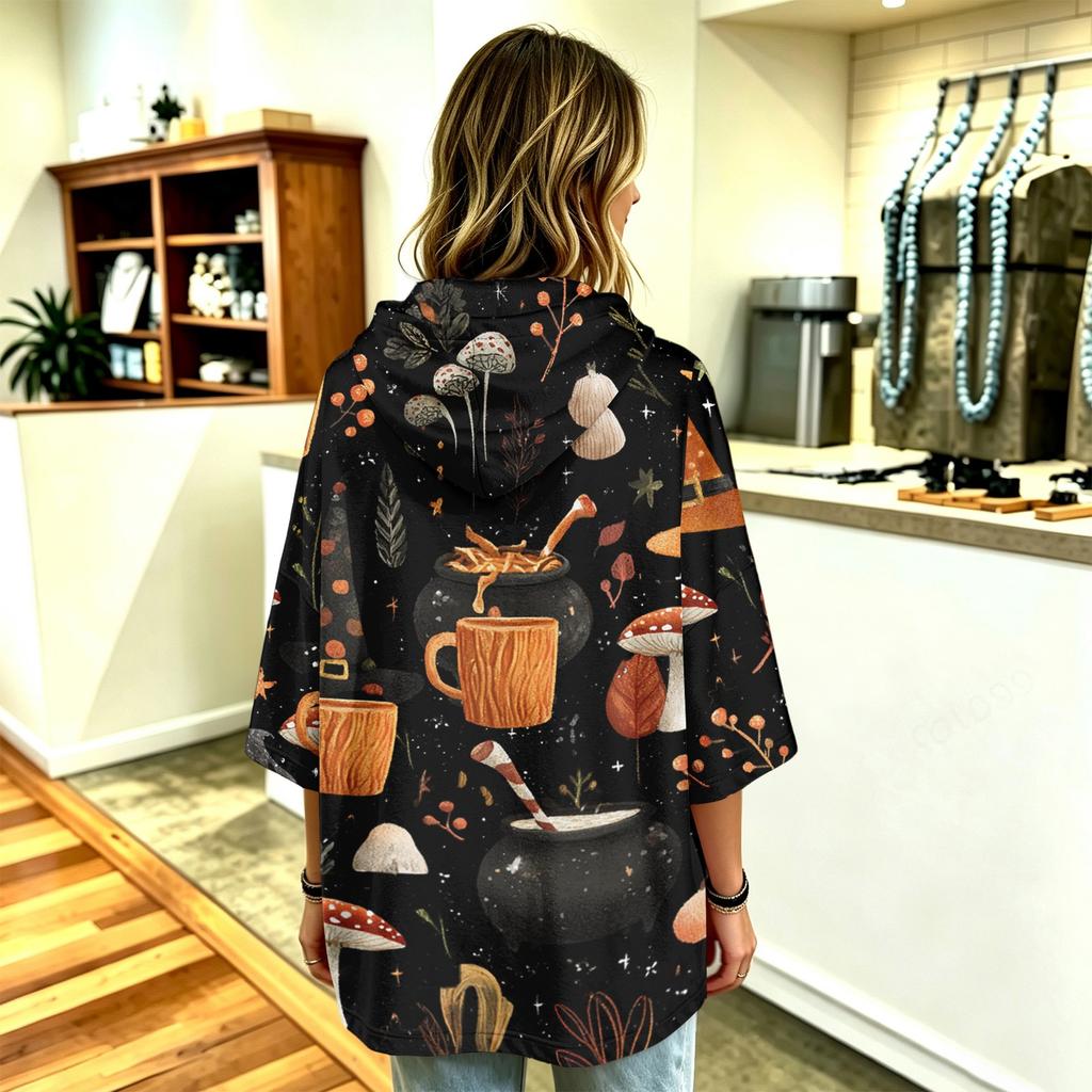 Women's Halloween Printed Hoodie 3/4 Sleeve Pullover Casual Tunic for Party