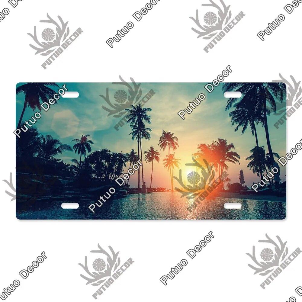 Putuo Decor Západ slunce SPZ Kovová cedule Plaketa Kovová Vintage Dekorace do obývacího pokoje Dveře Nástěnná dekorace k moři