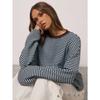 Womens Striped Knit Long Sleeve Loose T Shirt