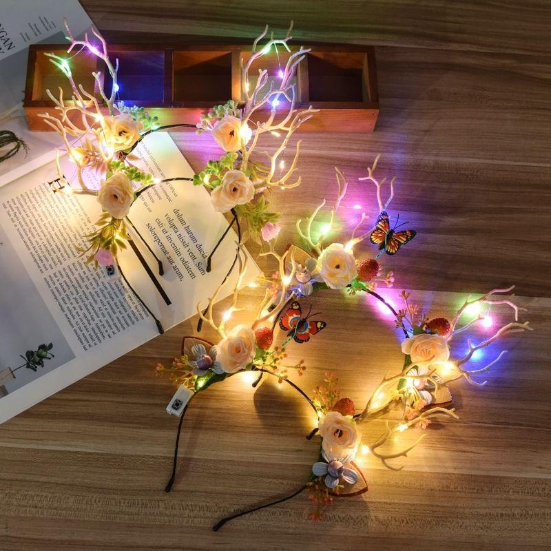 Luminous Reindeer Antler Headband with Rabbit Ears for Parties & Christmas