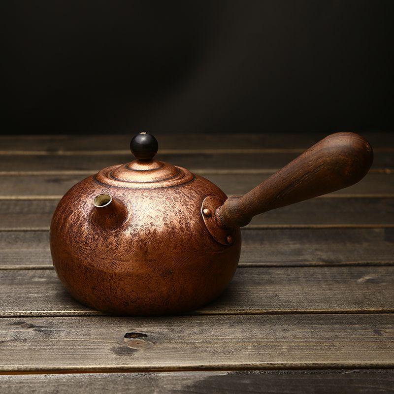 Handcrafted Pure Copper Kettle Tea Brewing Side-Handle Water Boiler Vintage Style 0.75L Hammered Surface