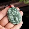Natural Grade A Jade Pixiu Pendant Necklace with Icy Jadeite Three Golden Coins