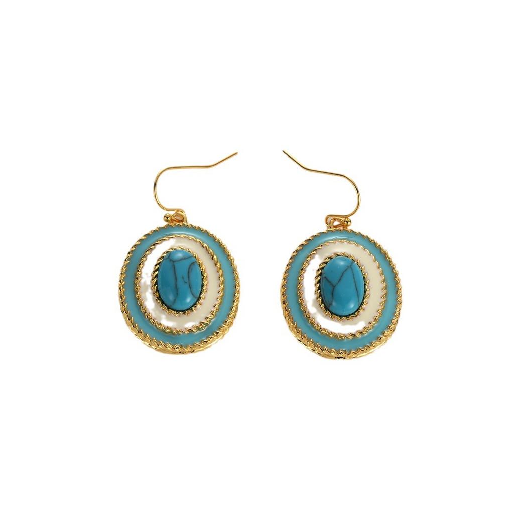 New Product Personality Trend Light Blue Drip Glaze Texture Natural Turquoise Niche Retro Trend Unique Earrings Women