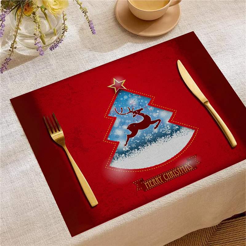 Christmas Digital Print Heat-Resistant Linen Placemat: European and American Birthday Party Table Decor