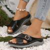 Fashion Large size wedge slippers female 2025 summer new belt buckle sole double color sandals female