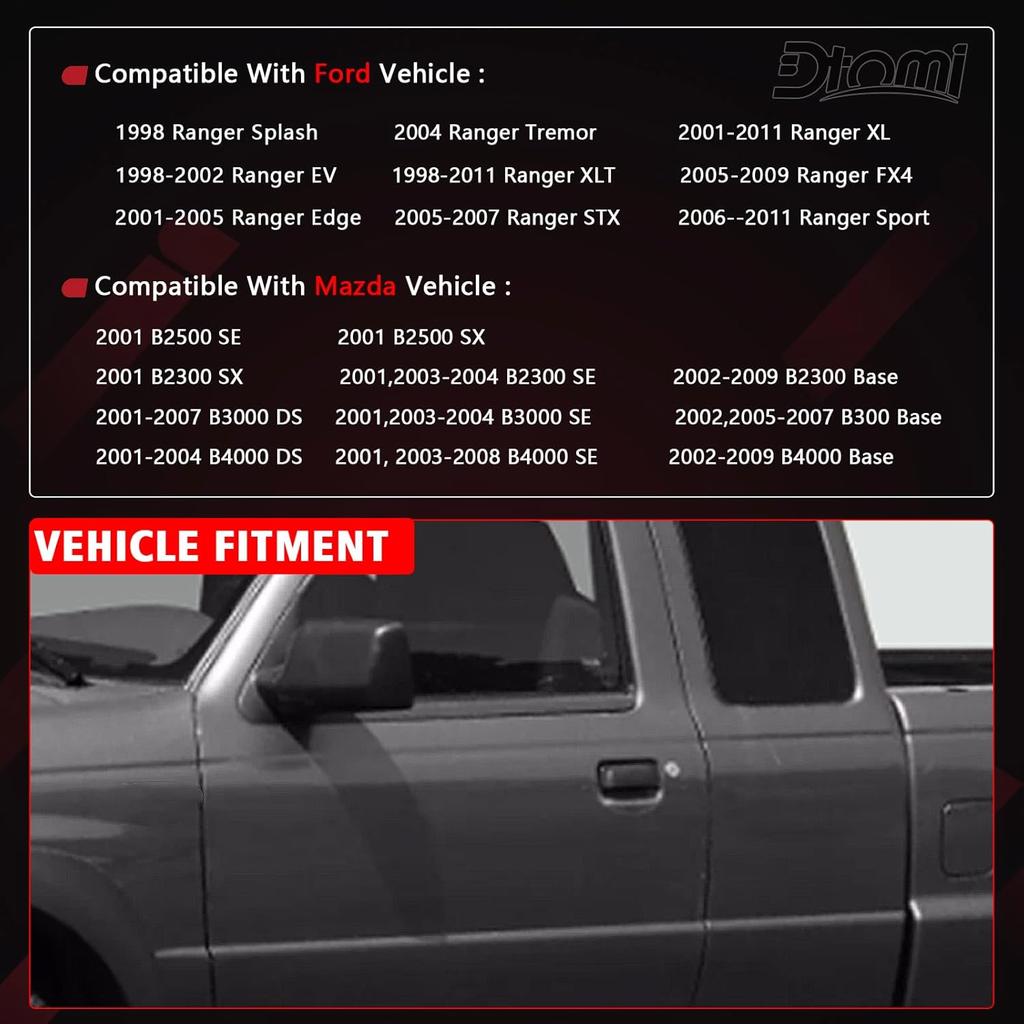 Exterior Door Handle, All Metal Front Outside Left Driver & Right Black Compatible With Ford Mazda Vehicle Ranger B2300 B3000 B4000 1998-2011,