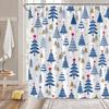 Christmas Tree Shower Curtain Blue Cute Xmas Tree Stars Cartoon Winter Holiday Merry Christmas New Year Bathroom Decor