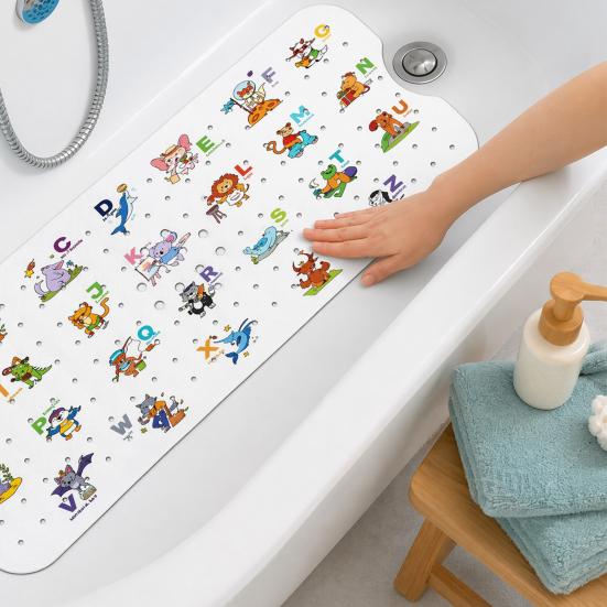Bath Mat with Drainage Holes, Anti-Slip Texture Foot Massage Mat, Food-Grade PVC Material Suction Cups Bathtub Mat