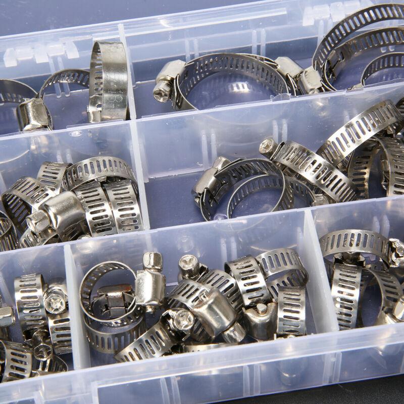 60pcs/Box of American-style Quarter-inch Water Pipe Clamps, Gas Pipe Clamps, Stainless Steel Hose Clamps8-38mm