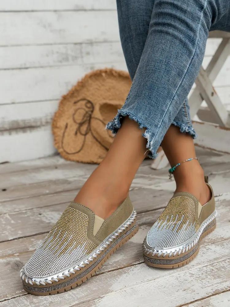Shoes for Women Ladies Flat Sequin Sneakers Casual Women Slip on Thick-soled Comfortable Plus Size Shoes 35-43 Zapatos De Mujer