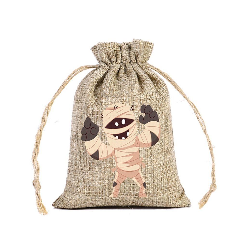 2PCS 10*15cm Halloween Gift Bag Cartoon Pattern Linen Candy Cookies Bag Festival Supplies Packaging Drawstring Bundle Bag