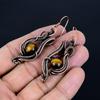 Tiger's Eye 999 Copper Wire Wrap Jewelry Earrings, Handmade Gemstone Earrings, Gift For Mom Antique Jewelry
