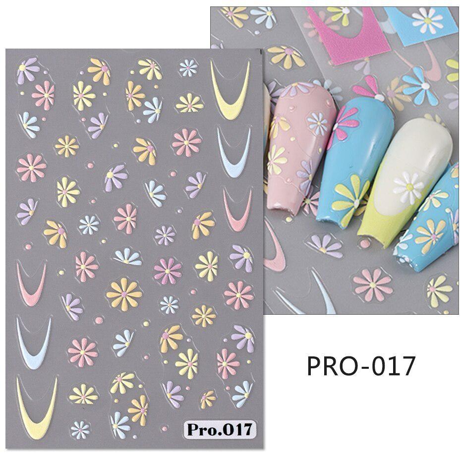 

5D тисненные наклейки для ногтей с цветами ромашки, французский маникюр, цветочные лепестки, принт, летние слайдеры в стиле бохо, наклейки для украшения ногтей PRO-017