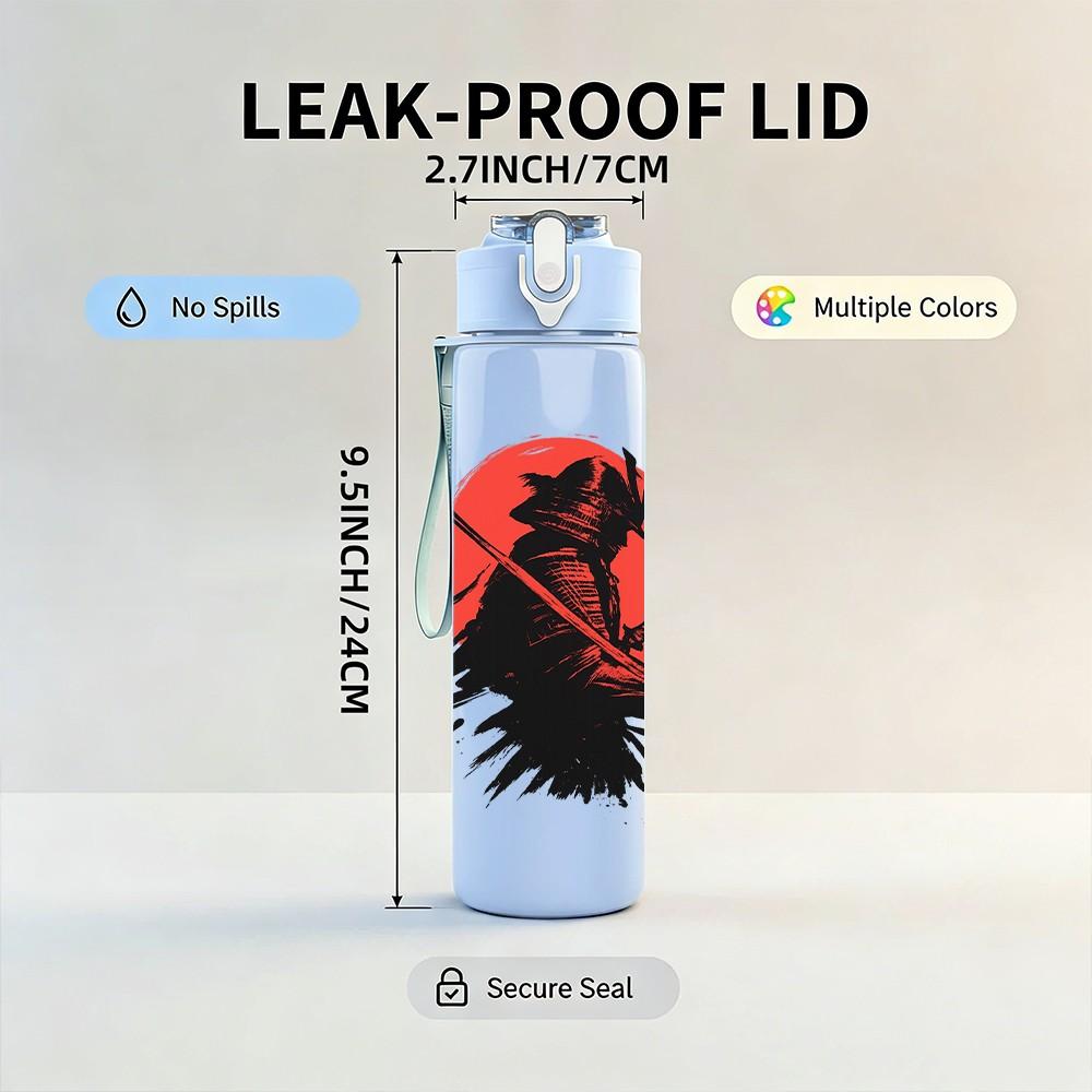 1PC Samurai Red Sun Silhouette 750ml Color Plastic Sports Water Bottle Leakproof Flip Straw Lid Suitable for Sports Office Home Use