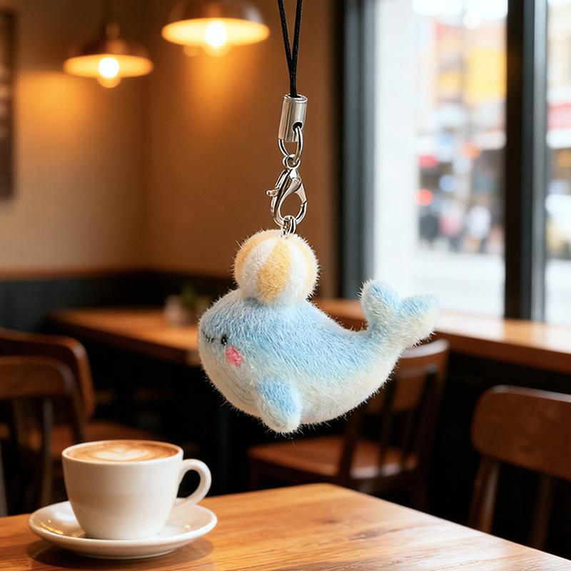 1Pcs Resin Cute 3D Dolphin Flocking Doll Pendant Phone Chain Fluffy Shark Turtle Animal Keychain For Bag Car Key Ring Gift