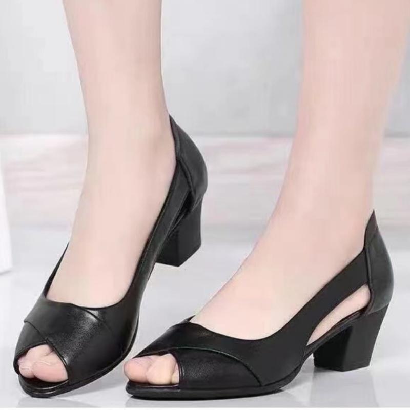 Summer Comfortable Fang and Elegant Women's Casual Sandals Fashionable New Round-headed Low-cut Sexy Party High-heeled Sandals