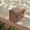 1pc Handcrafted Bamboo Picnic Basket With Handles, Rectangular Retro Style Foldable Bamboo Bag For Snacks & Fruits, Portable Woven Basket With Lid