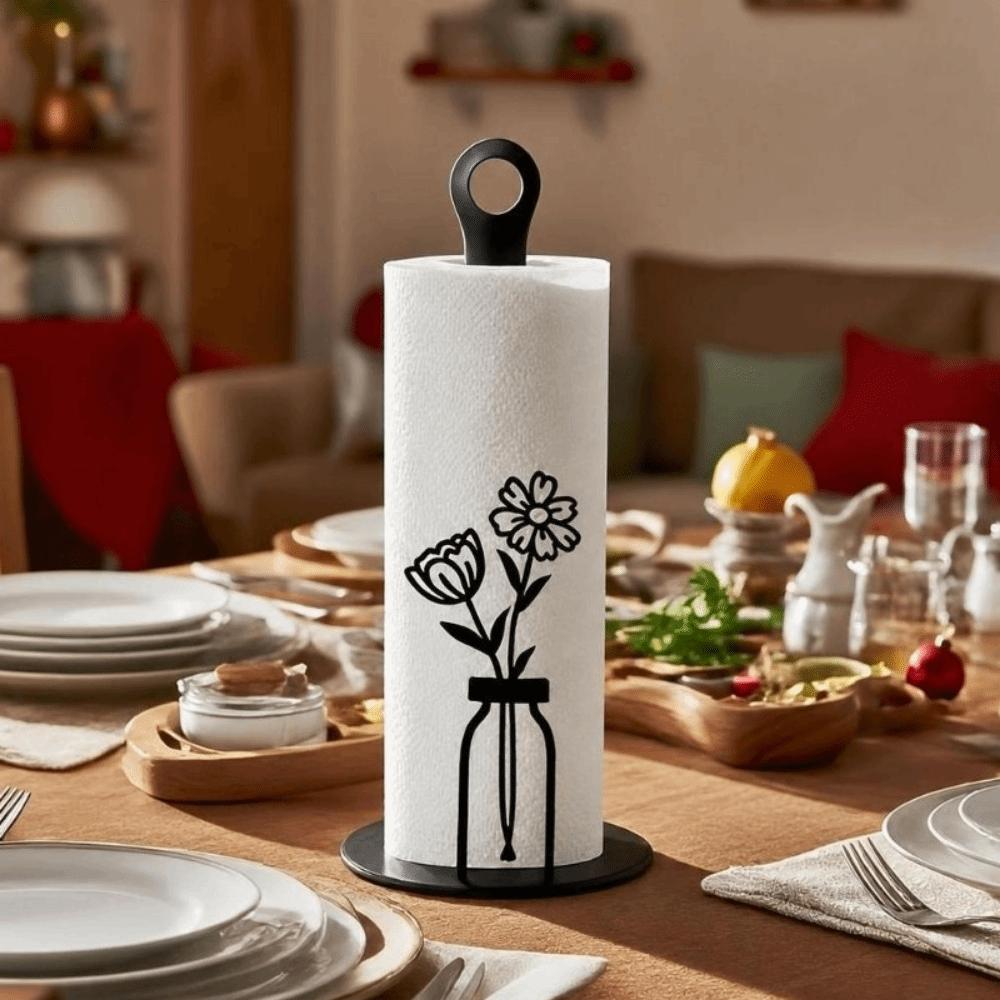 Wooden Base Paper Towel Holder 2D Flat Acrylic Tissue Storage Rack Tissue Holder Home Decor
