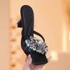 Sequin Flower High Heels Women's Summer New Square Toe Open Toe Non-slip Temperament Outward Wear Flip Slippers