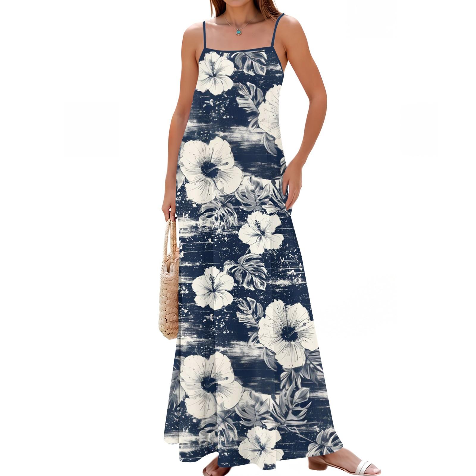 

Женское весенне-летнее повседневное модное длинное платье с регулируемыми подтяжками и принтом XXL