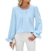 Frühling und Herbst Damen Bluse Einfarbig Rundhals Lose Langarm Top