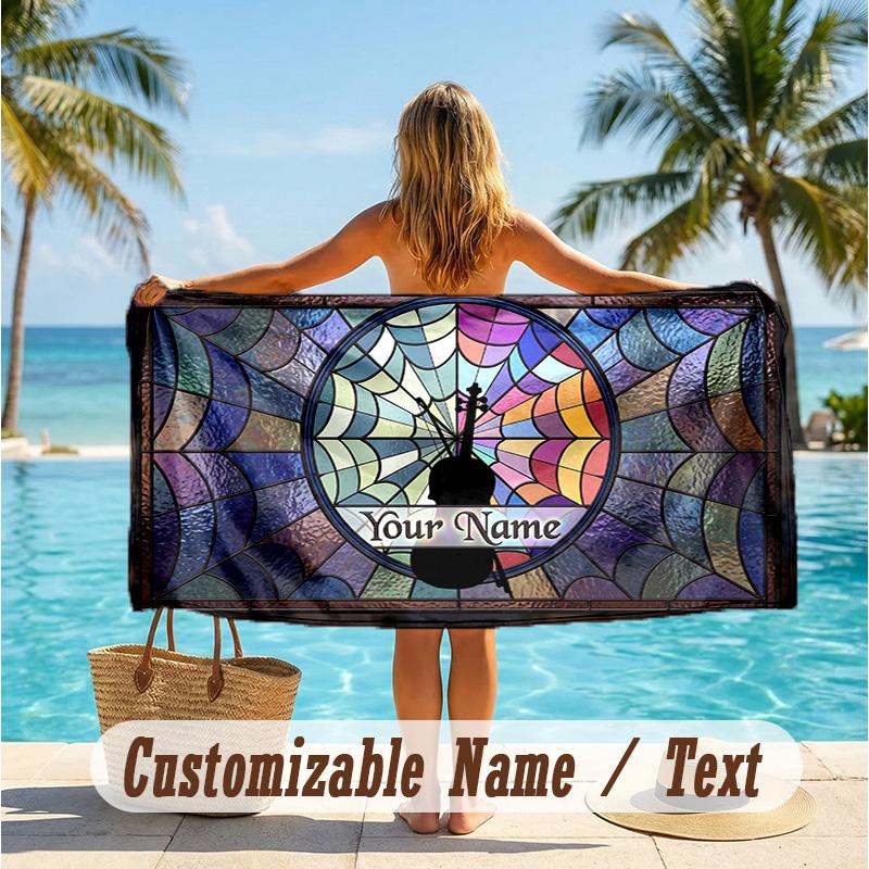 Custom Text Beach Towel, Soft Absorbent Swimming Multi-use TowelWednesday Addams