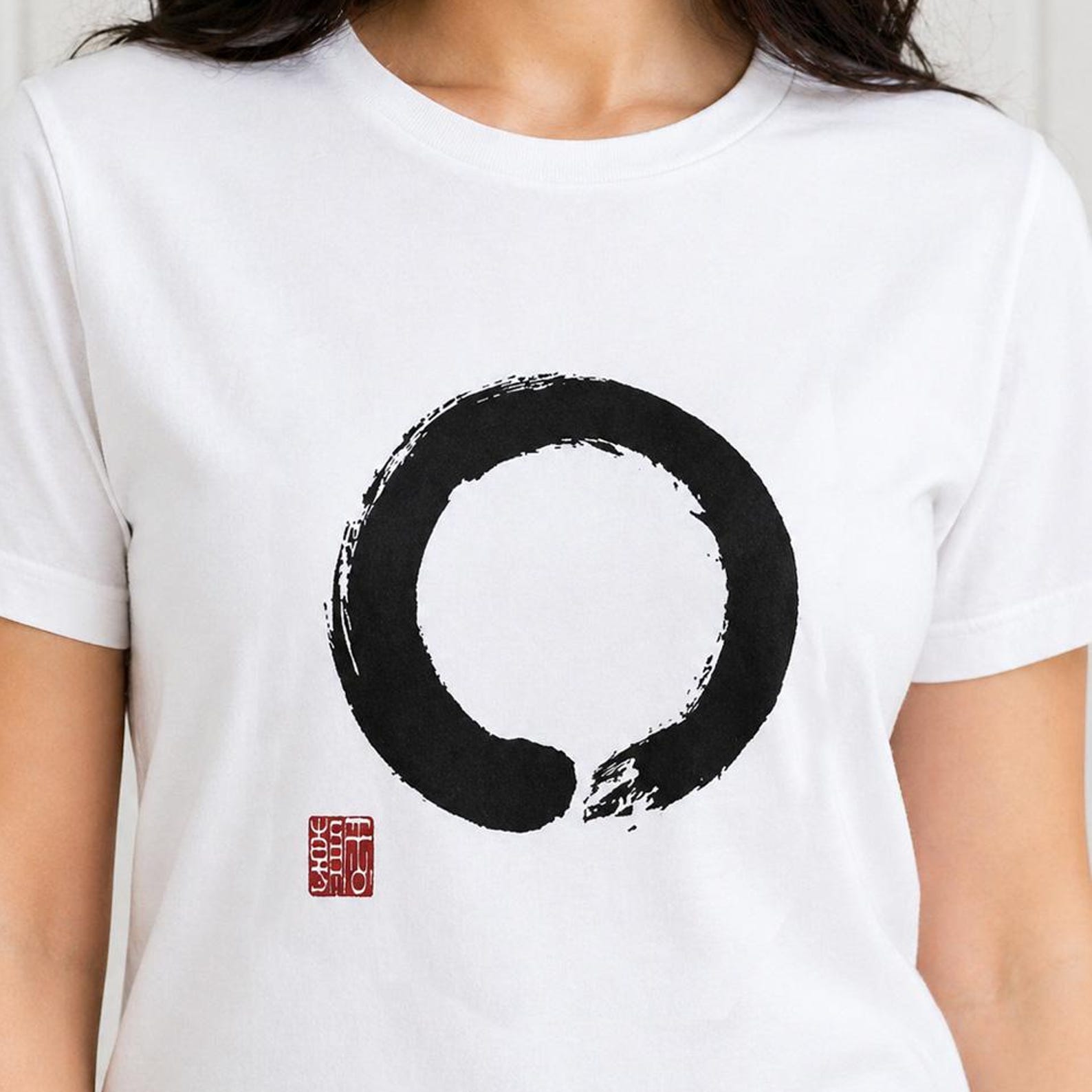 Japanese Enso Circle T Shirt - Zen Calligraphy Tee Shirt - Buddhist Yoga Minimalist Aesthetic Casual Organic Cotton T-Shirt 4XL