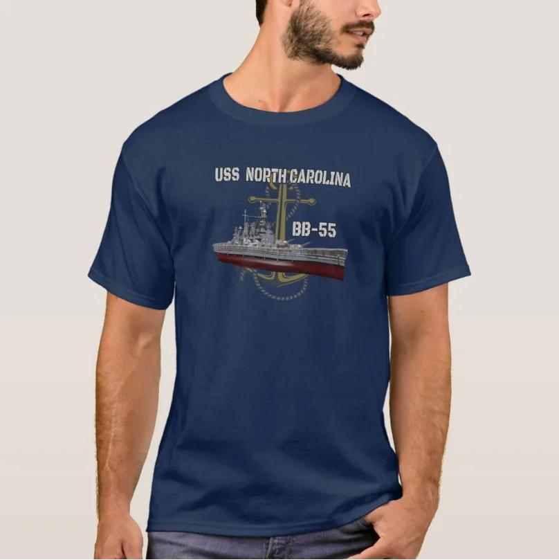 ZheXiong TEE WOII Amerikaans Oorlogsschip USS North Carolina BB55 Slagschip T-shirt 100% Katoen Ronde Hals Korte Mouw Casual Heren T-shirt Maat S3XL 4XL