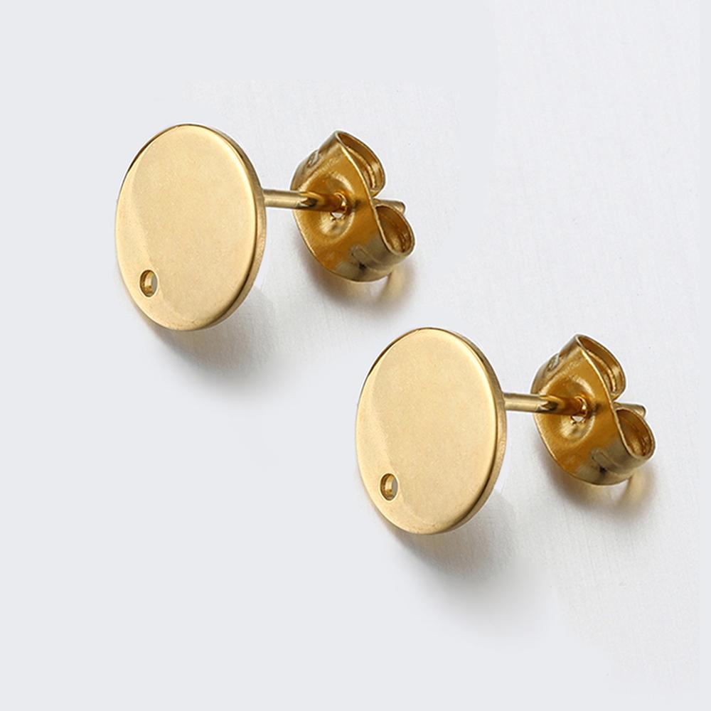 10pcs Gold Stainless Steel Love Heart Ear Studs for DIY Earrings Base Jewelry Making Hole Dangle Charm Components Accessories