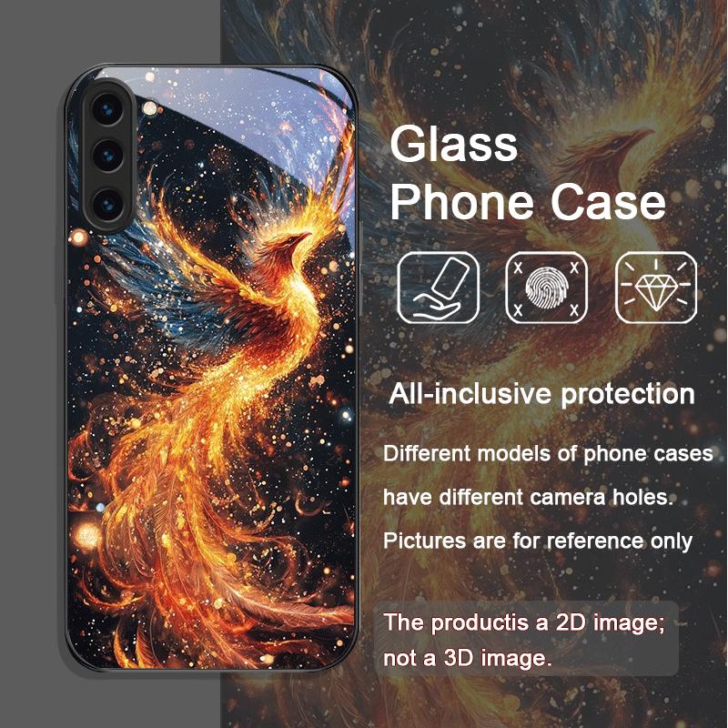 

Эстетичный Чехол из Закаленного Стекла с Узором Перо Феникса и Огня для Samsung Galaxy S25 Ultra S24 S23 Plus S22 S21 S20 FE Galaxy S22 5G