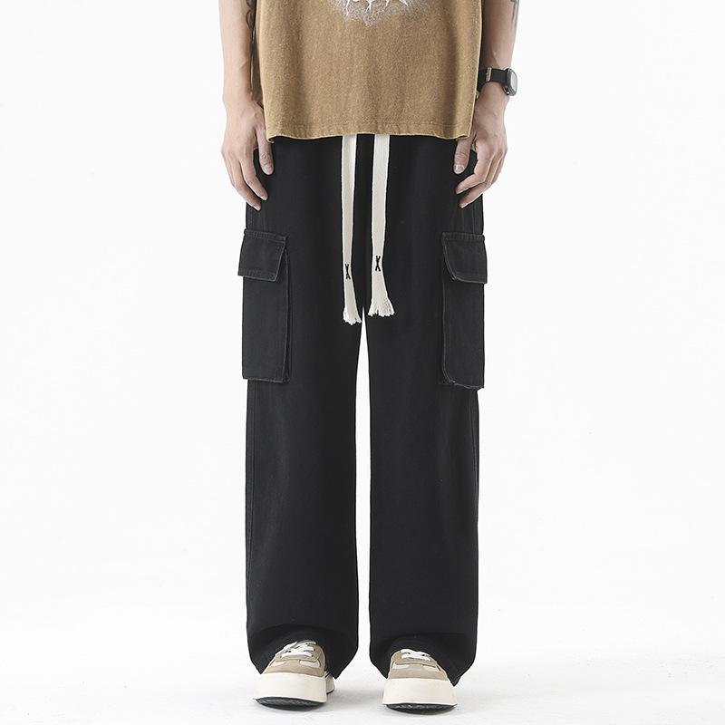 

LKTM Мужские джинсы Ins Fashion с несколькими карманами для спецодежды - свободные универсальные брюки на шнурке для мытья полов на весну/лето L (125-135 jin)