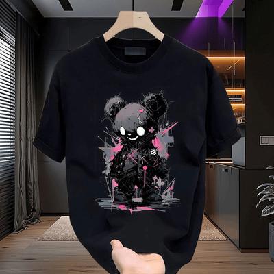 Schwarzbär lustig bedrucktes Mode Muster T-Shirt, Herren Sommer lässig locker Persönlichkeit Kurzarm, 100% Baumwolle Street Top