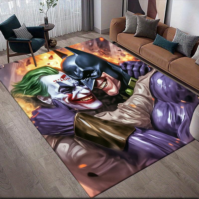 Joker & Batman Anti-Slip Floor Mat, Rectangular Carpet for Game Room & Living Area