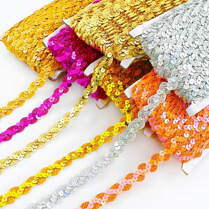 2/5/10M Meetee 15mm Paljettspets Flätat Band Band Kant Sy Kläder Scenklänning Bröllopstejp Dekor Spetsar Tyg Tillbehör