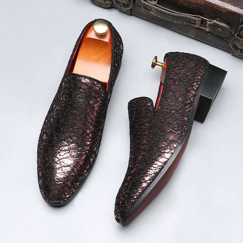 

Luxury Leather Shoes for Men Wedding Party Nightclub Printed Mens Classic Loafers Moccasins Men Outdoor Driving Flats 45 вина червоного кольору