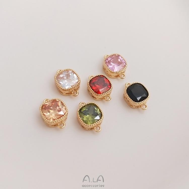 

Color-Preserving 14K Gold-Plated Zircon Square Double Pendant for DIY Bracelets and Necklaces