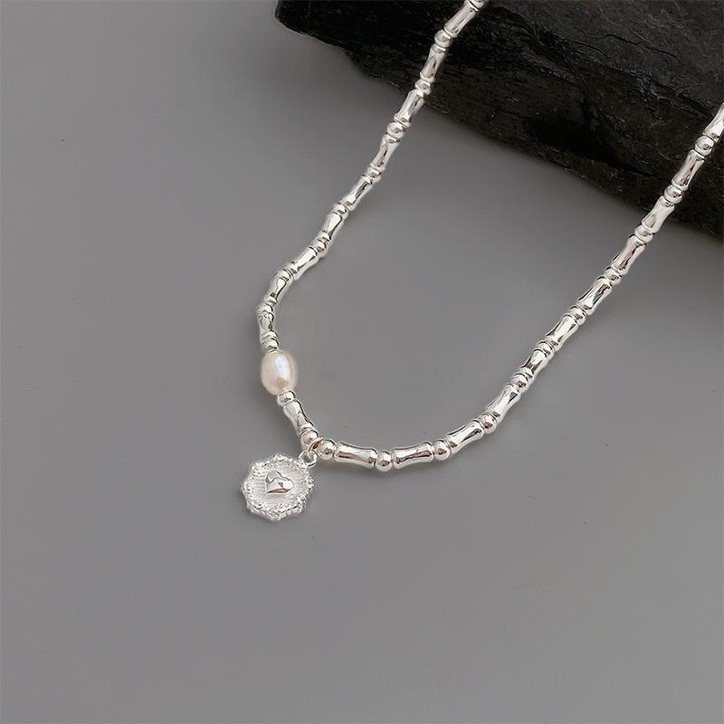 Vintage 925 Silver Bamboo Pearl Bracelet for Women Korean Style Round Bead Heart-shaped Bracelets Jewelry Birthday Gift