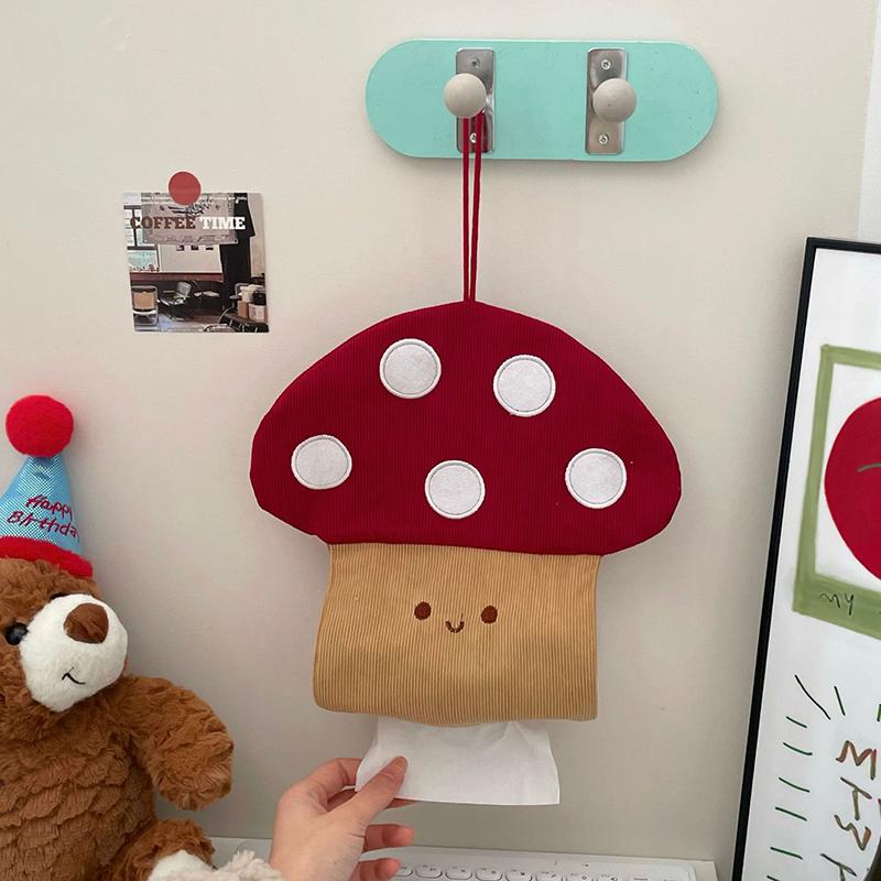 Cute Mushroom Tissue Box Wall Mounted Bathroom, Kitchen Fabric, Paper Drawer, Household Bedroom, Bedside Storage, Hanging Bag