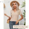 JPNTKY Women's Fashion Casual Solid Color Print Short Sleeve V-Neck Blouses & Shirts