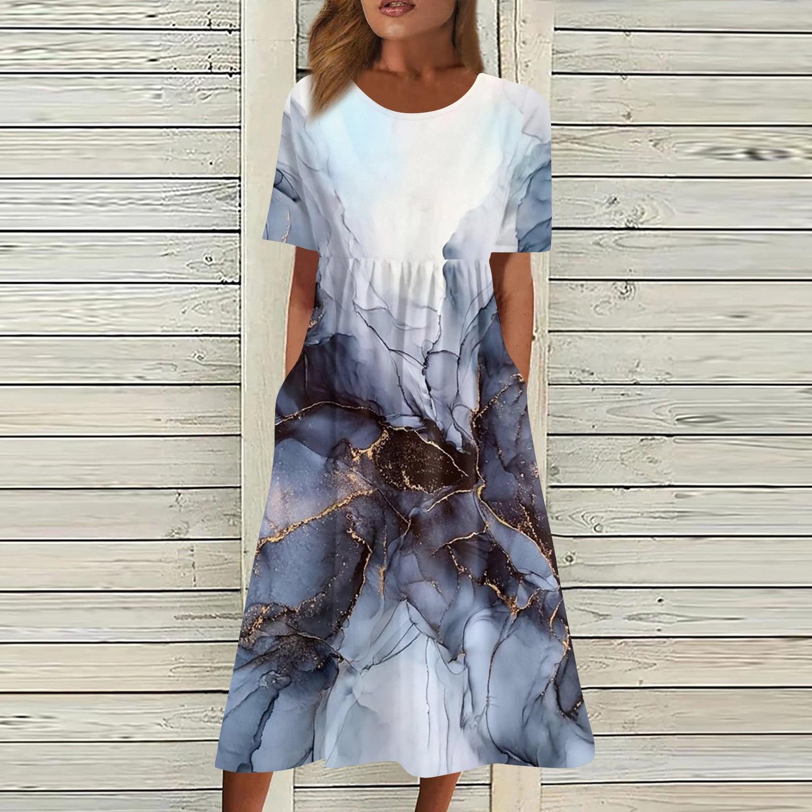 

Женские повседневные платья Платья с принтом Летние платья Плиссированные свободные платья с круглым вырезом и принтом XXXL белый