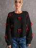 Red Bow Knot Loose Fit Crewneck Pullover Sweater Autumn Top