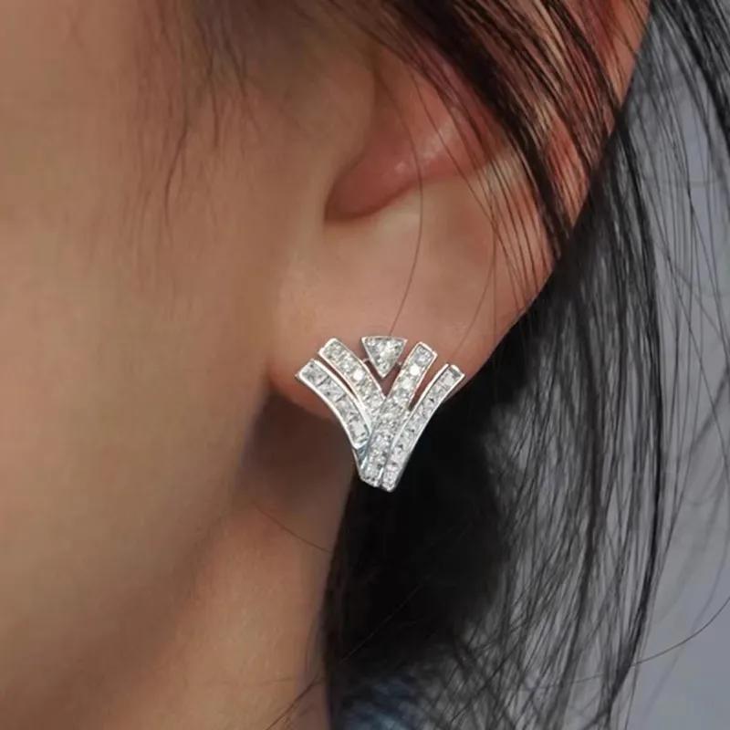 

Huitan Fashionable Geometric Stud Earrings Full with Dazzling Crystal Cubic Zirconia Daily Wear Statement Accessories Jewelry