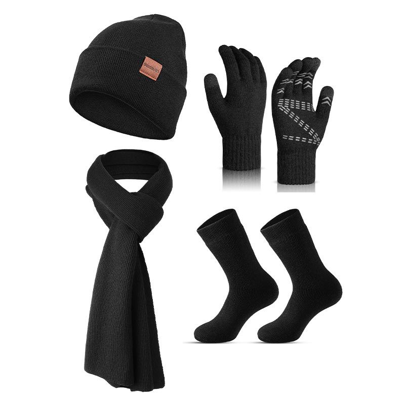 Hat Scarf Gloves Socks Four Piece Set Plus Velvet Thickened Adult Winter Warm Knitted Hat Set