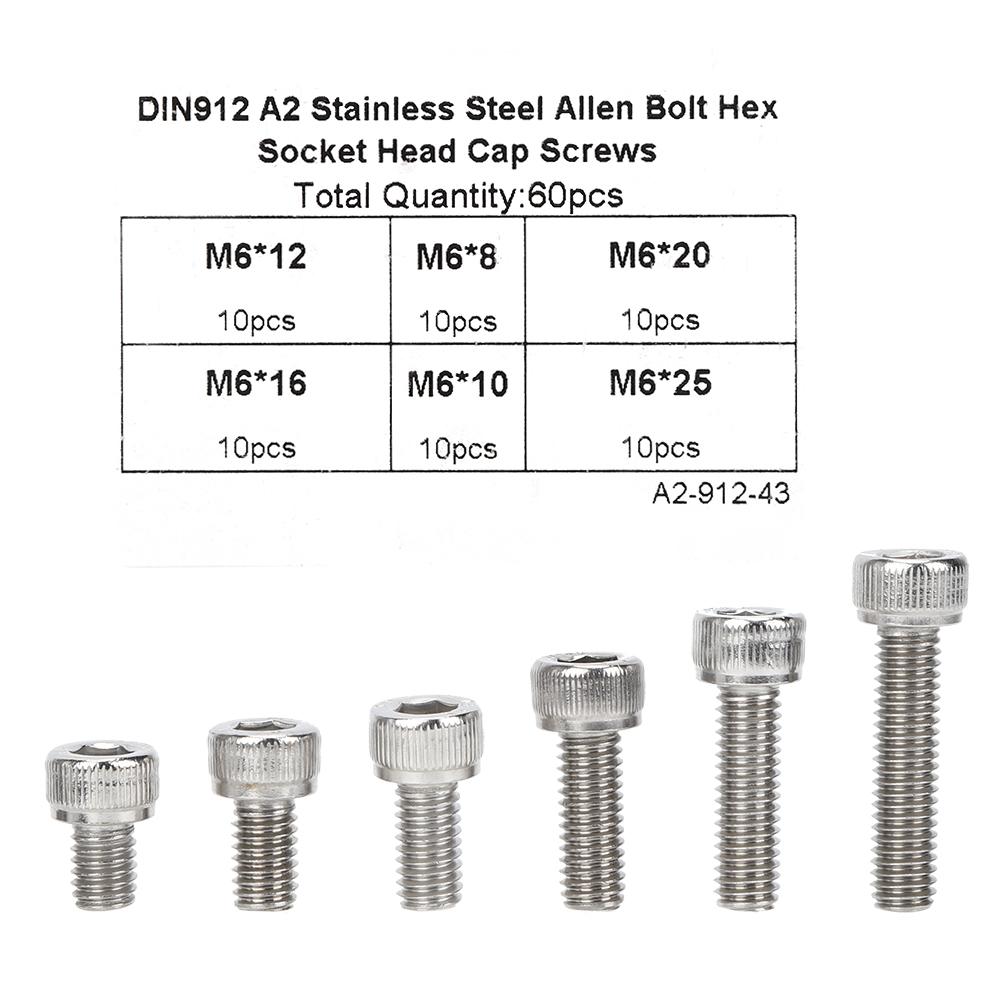 60 Stück Innensechskantschrauben-Set M6 Edelstahl Elektronikindustrie Hardware Befestigungselemente