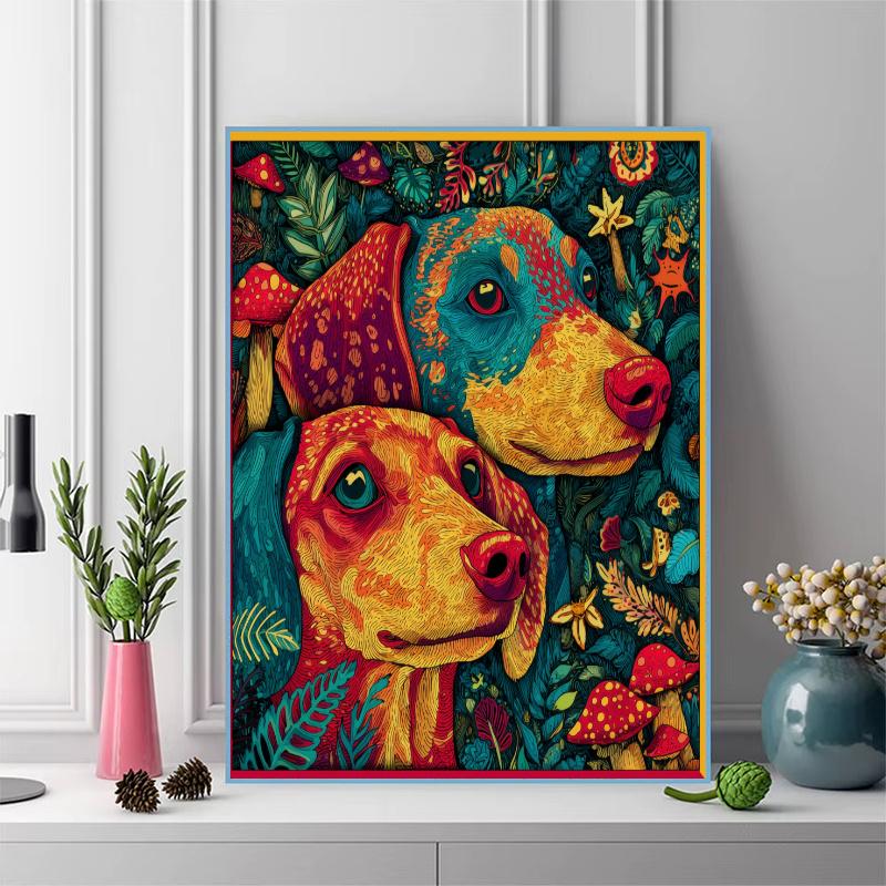 Colorful Dachshund Pattern 3pcs 100% Round Full Drill 5D DIY Diamond Painting Embroidery Cross Stitch Rhinestone Décor