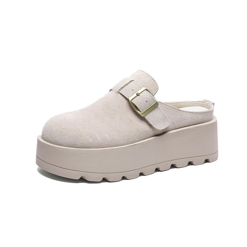 Retro cool slippers women's summer new thick-soled height increase small people wear bag head and half slippers with one pedal