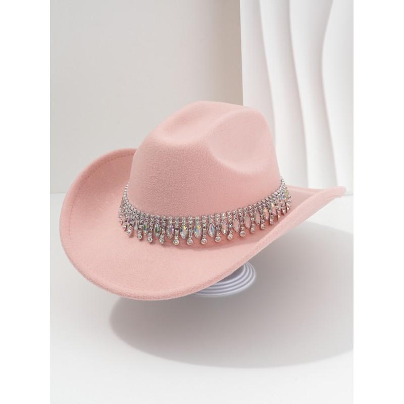 Unisex Elegant Jazz Fedora Hat With Tassel Rhinestone Belt Wedding Engagement